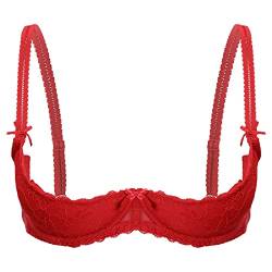 Agoky Damen Spitzen Büstenhebe Transparent Push Up BH Offene Brust Bra Erotik Reizwäsche Brustheber Stütz Top Oberteil Clubwear Rot L von Agoky