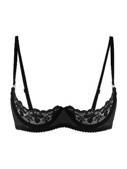 Agoky Damen Spitzen Büstenhebe Transparent Push Up BH Offene Brust Bra Erotik Reizwäsche Brustheber Stütz Top Oberteil Clubwear Schwarz I XL von Agoky