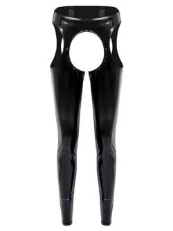 Agoky Damen Wetlook Hose Ouvert Pantyhose Sexy Open Crotch Latex Metallic Glitzer Leggings Lang Hinten Offen Höschen Erotisch Nachtwäsche Party Clubwear Schwarz D M von Agoky