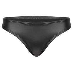 Agoky Damen Wetlook String Tanga sexy Mini Slip Lack Lederoptik Hipster Shorts Gürtel Taille Reizwäsche Gogo Clubwear Schwarz E L von Agoky