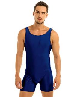 Agoky Herren Body Bodysuit Einteiler Kurz mit Reissverschluss Overall Slim Fit Männerbody Kurzarm Unterhemd Boxershorts Unterwäsche M-XXL Blau Tank A 3XL von Agoky