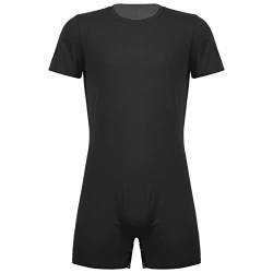 Agoky Herren Body Bodysuit Einteiler Kurz mit Reissverschluss Overall Slim Fit Männerbody Kurzarm Unterhemd Boxershorts Unterwäsche M-XXL Schwarz B L von Agoky