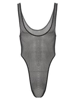 Agoky Herren Body Transparent Unterwäsche mit Küsse Dessous Top Unterhemd rückenfreie Bodysuit mit String Tanga sexy Nachtwäsche Schwarz E L von Agoky