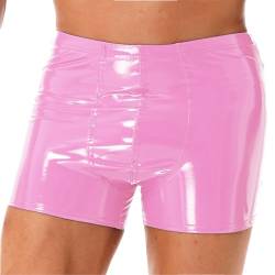 Agoky Herren Boxer Wetlook Dessous Unterhosen Lack Leder Glanz Shorts mit Reiverschluss Hose Hot Pants Clubwear Pink E 4XL von Agoky