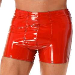 Agoky Herren Boxer Wetlook Dessous Unterhosen Lack Leder Glanz Shorts mit Reiverschluss Hose Hot Pants Clubwear Rot E XL von Agoky