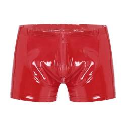 Agoky Herren Boxer Wetlook Dessous Unterhosen Lack Leder Glanz Shorts mit Reiverschluss Hose Hot Pants Clubwear Rot F XXL von Agoky