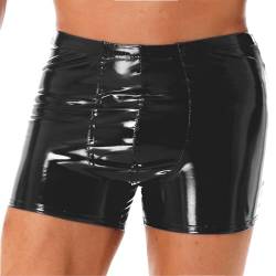 Agoky Herren Boxer Wetlook Dessous Unterhosen Lack Leder Glanz Shorts mit Reiverschluss Hose Hot Pants Clubwear Schwarz E XL von Agoky