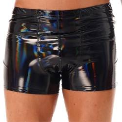 Agoky Herren Boxer Wetlook Dessous Unterhosen Lack Leder Glanz Shorts mit Reiverschluss Hose Hot Pants Clubwear Schwarz EE 3XL von Agoky