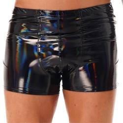 Agoky Herren Boxer Wetlook Dessous Unterhosen Lack Leder Glanz Shorts mit Reiverschluss Hose Hot Pants Clubwear Schwarz EE M von Agoky