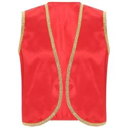 Agoky Herren Festliche Weste Arabischer Prinz Orient Sultan Gilet Ärmellos Open Front Jacke Goldene Borte Halloween Cosplay Outfits Burgundy 3XL von Agoky