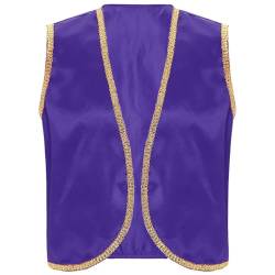 Agoky Herren Festliche Weste Arabischer Prinz Orient Sultan Gilet Ärmellos Open Front Jacke Goldene Borte Halloween Cosplay Outfits Dunkelviolett M von Agoky