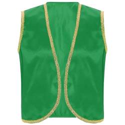 Agoky Herren Festliche Weste Arabischer Prinz Orient Sultan Gilet Ärmellos Open Front Jacke Goldene Borte Halloween Cosplay Outfits Grün M von Agoky