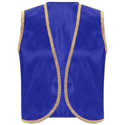 Agoky Herren Festliche Weste Arabischer Prinz Orient Sultan Gilet Ärmellos Open Front Jacke Goldene Borte Halloween Cosplay Outfits Königsblau M von Agoky