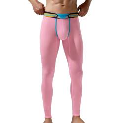 Agoky Herren Lange Unterhosen mit Weichbund Blickdicht Hose Unterwäsche Strumpfhose Lang Leggings Eng Sporthose Für Winter Herbst Rosa I M von Agoky