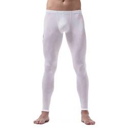 Agoky Herren Lange Unterhosen mit Weichbund Blickdicht Hose Unterwäsche Strumpfhose Lang Leggings Eng Sporthose Für Winter Herbst Weiß XL von Agoky