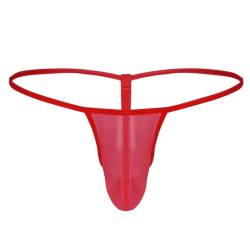 Agoky Herren Mesh String Tanga transparente Unterwäsche Low Rise Bikini Slips Unterhose T Back Thong sexy Underwear Hose Pants Männer Dessous Reizwäsche Rot A Einheitsgröße von Agoky