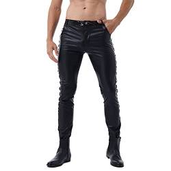 Agoky Herren Motorrad Lederhose schwarz Lange Hose Leggings Slim fit Strech Pants Wetlook Männer Glanz Clubwear M-XL Schwarz C M von Agoky