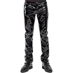 Agoky Herren Motorrad Lederhose schwarz Lange Hose Leggings Slim fit Strech Pants Wetlook Männer Glanz Clubwear M-XL Schwarz D M von Agoky