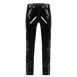 Agoky Herren Motorrad Lederhose schwarz Lange Hose Leggings Slim fit Strech Pants Wetlook Männer Glanz Clubwear M-XL Schwarz Reißverschluss Unten L von Agoky