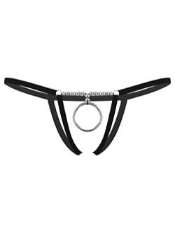 Agoky Herren Ouvert Slip Bikini String Tanga mit Penis Ring Taillen Harness Geschirr Männer Jockstrap Gay Underwear Schwarz B Einheitsgröße von Agoky