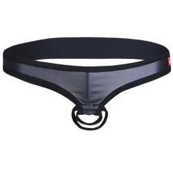 Agoky Herren Ouvert String Tanga Lack Leder-Optik Unterwäsche mit elastischem Penis Ring offene Männer Bikini Slips Erotik Dessous Reizwäsche Unterhose Schwarz S von Agoky