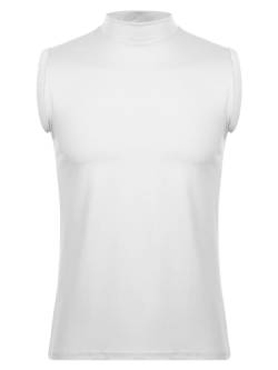 Agoky Herren Rollkragen Shirt Slim Fit T-Shirt Ärmelloses Tank Top Muskelshirt Workout Sport Fitness Unterhemden Weiß XL von Agoky