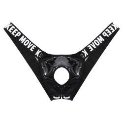 Agoky Herren Sexy Strings Jockstrap mit Öffnung Loch Metall-Penisring Männer Bikini Slip Thong Tanga Lack Leder Briefs Low Rise Erotik Unterwäsche M-XL Schwarz B 3XL von Agoky