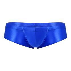 Agoky Herren Slip Männer Unterhosen mit Bulge Beutel elastische Bikini Briefs halb transparent mit Raffung am Po Blau A M von Agoky