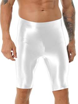 Agoky Herren Sportleggings Glänzende Leggings Strumpfhose Laufhosen Atmungsaktiv Tights Shorts Kurz Hose Kompressionshose Badeshorts Weiß A L von Agoky