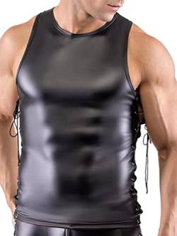 Agoky Herren Tank Top Ärmellos Unterhemd Sporttop Metallic Leder Weste Slim Fit Oberteile Sexy Dessous Schwarz H L von Agoky