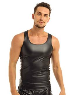 Agoky Herren Tank Top Ärmellos Unterhemd Sporttop Metallic Leder Weste Slim Fit Oberteile Sexy Dessous Schwarz XXL von Agoky