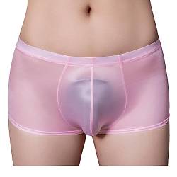 Agoky Herren Transparent Unterhosen Boxer Shorts/Slip Stretch Mesh Bikini Briefs mit Bulge Beutel Sissy Höschen Panties Rosa B Einheitsgröße von Agoky