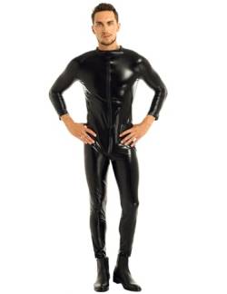 Agoky Herren Wetlook Lack Leder Body Eng Männerbody Erotische Ganzkörper Anzug Trikot Leotards Sexy Fetisch Party Clubwear Schwarz 3XL von Agoky