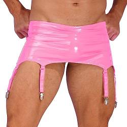 Agoky Herren Wetlook Unterhosen Sexy Unterwäsche Strapgürtel Stretch Strumpfgürtel mit Reisverschluss und 8 Bändern Metall Clips Party Clubwear Rosa XL von Agoky