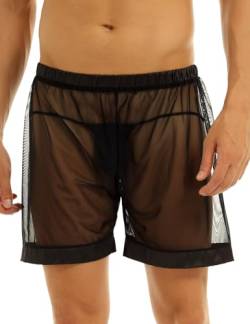 Agoky Herren transparente Kurze Hose Pants Netz Mesh Unterwäsche Unterhose Männer sexy Boxershorts Trunks Shorts Dessous Nachtwäsche Clubwear M-XXL Schwarz 3XL von Agoky