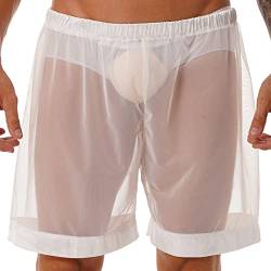 Agoky Herren transparente Kurze Hose Pants Netz Mesh Unterwäsche Unterhose Männer sexy Boxershorts Trunks Shorts Dessous Nachtwäsche Clubwear M-XXL Weiß A XL von Agoky