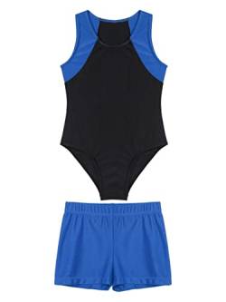 Agoky Jungen Ärmellos Body mit Shorts Zweiteiler Sport Set Gymnastikanzug Turnanzug Fitness Leotards Blau 110-116 von Agoky