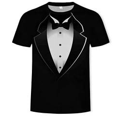 Agoky Jungen Kurzarm Shirt Rundhals T-Shirt Tee mit 3 D Druck Gefälschte Anzugweste und Krawatte Festlich Party Hochzeit Gentleman Outfits Typ A 134-140 von Agoky