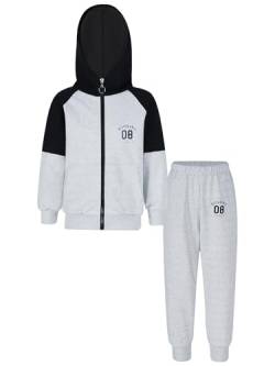 Agoky Jungen Sport Set Langarm Sweatjacke Kapuzejacke und Jogger Jogginghose Herbst Winter 2 Pcs Sportanzug Trainingsanzug Grau 134-140 von Agoky