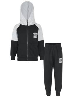 Agoky Jungen Sport Set Langarm Sweatjacke Kapuzejacke und Jogger Jogginghose Herbst Winter 2 Pcs Sportanzug Trainingsanzug Schwarz 110-116 von Agoky