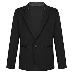 Agoky Kinder Jungen Anzugjacke Smoking Sakko Jacke Reverskragen Blazer EIN Knopf Jacket Hochzeit Taufe Kommunion Outfits Schwarz 134-140 von Agoky