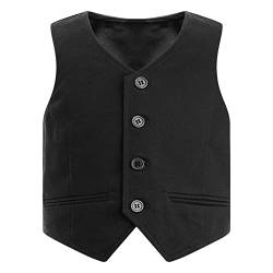 Agoky Kinder Jungen Festlich Anzug Weste Ärmellos V-Ausschnitt Anzugweste Geknöpft Gilet Waistcoat Party Hochzeit Outfits Schwarz 158-164 von Agoky