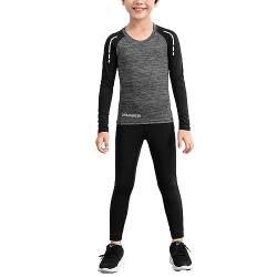 Agoky Kinder Sport Unterwäsche Set Langarm Unterhemd und Lange Unterhose Atmungsaktive Schnelltrockende Funktionswäsche Herbst Winter Nachtwäsche Grau 146-152 von Agoky