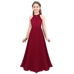 Agoky Mädchen Ärmellos Spitze Hochzeit Blumenmädchenkleider Kinderkleid Festlich Kommunionkleid Burgundy 176 von Agoky