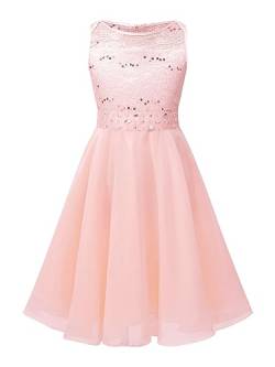 Agoky Mädchen Blumenkinder Spitze Chiffon Kleider Hochzeits Brautjungfernkleid Party Tanz Ball Elegantes Kommunionkleid mit Stass Gürtel Rosa 104 von Agoky