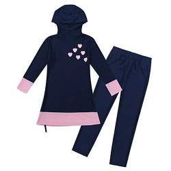 Agoky Mädchen Burkini Kinder Badeanzug Muslim Islamischen Full Cover Bademode Top + Hosen Wassersport UV Schutz Anzug Navy Blau 152-164 von Agoky