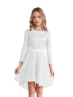 Agoky Mädchen Festliche Spitzen Kleider Langarm Prinzessin Partykleid Unregelmäßig Abendkleid Cocktailkleider Hochzeit Festzug Outfits Elfenbein B 134-140 von Agoky