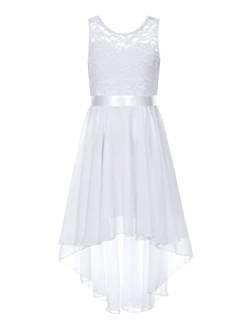 Agoky Mädchen Festliches Kleid für Hochzeit Sommer Unregelmäßig Partykleid Spitzenkleid mit Plisseerock Kommunionskleid Weiß 128-140 von Agoky