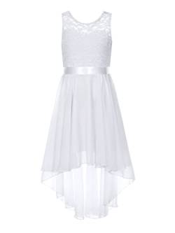 Agoky Mädchen Festliches Kleid für Hochzeit Sommer Unregelmäßig Partykleid Spitzenkleid mit Plisseerock Kommunionskleid Weiß 152-164 von Agoky