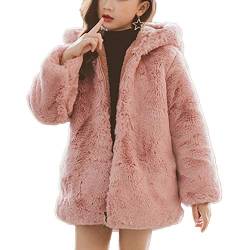 Agoky Mädchen Plüsch Mantel Flauschige Jacke mit Reisverschluss Kapuzen Übergangsjacke Warm Herbt Winter Jacket Eule Outwear Rosa 110-116 von Agoky